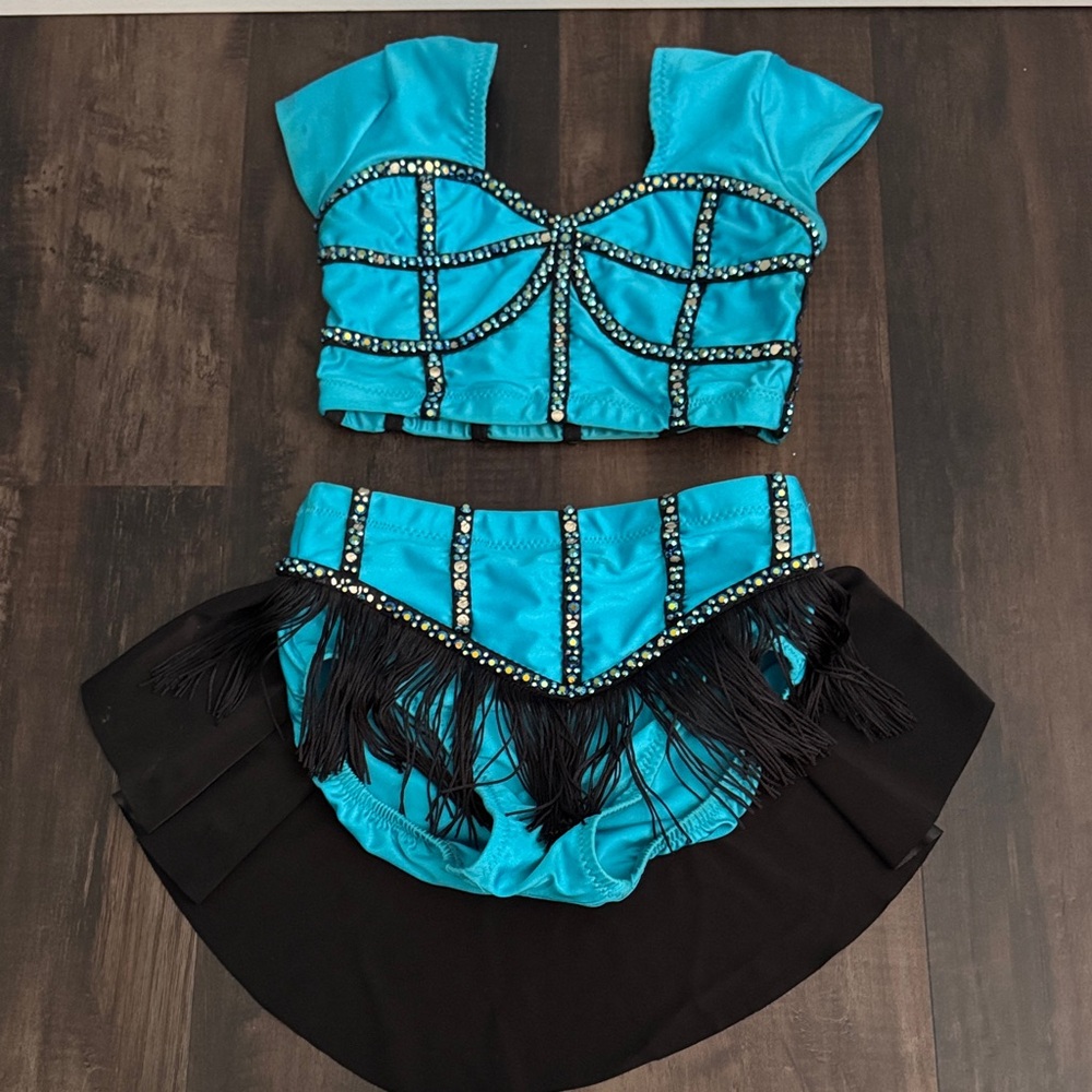 Girls Turquoise and Black Jazz Costume Set
